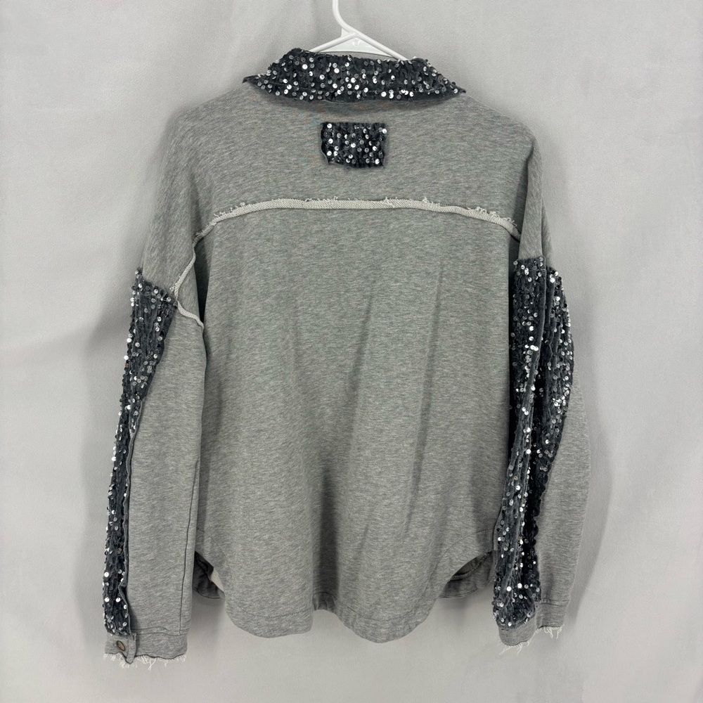 Umgee Gray Sequin Trim Button Front Jacket Sweats… - image 3